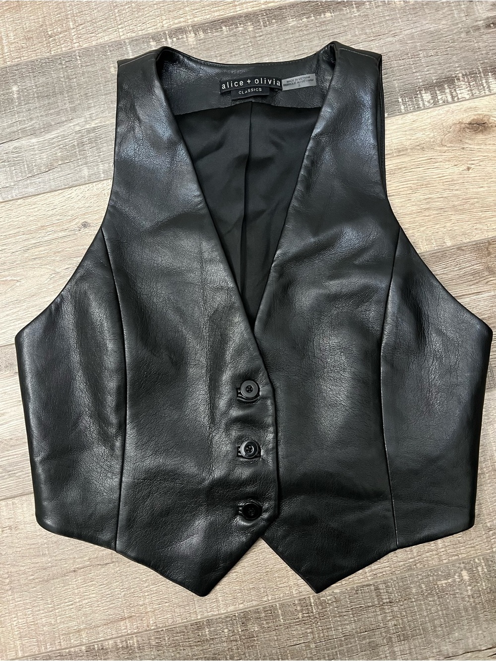 Alice + Olivia Black Leather Buttoned Vest